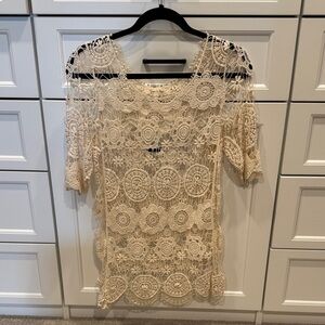 Grace & Lace Intricate Cream Crochet Blouse